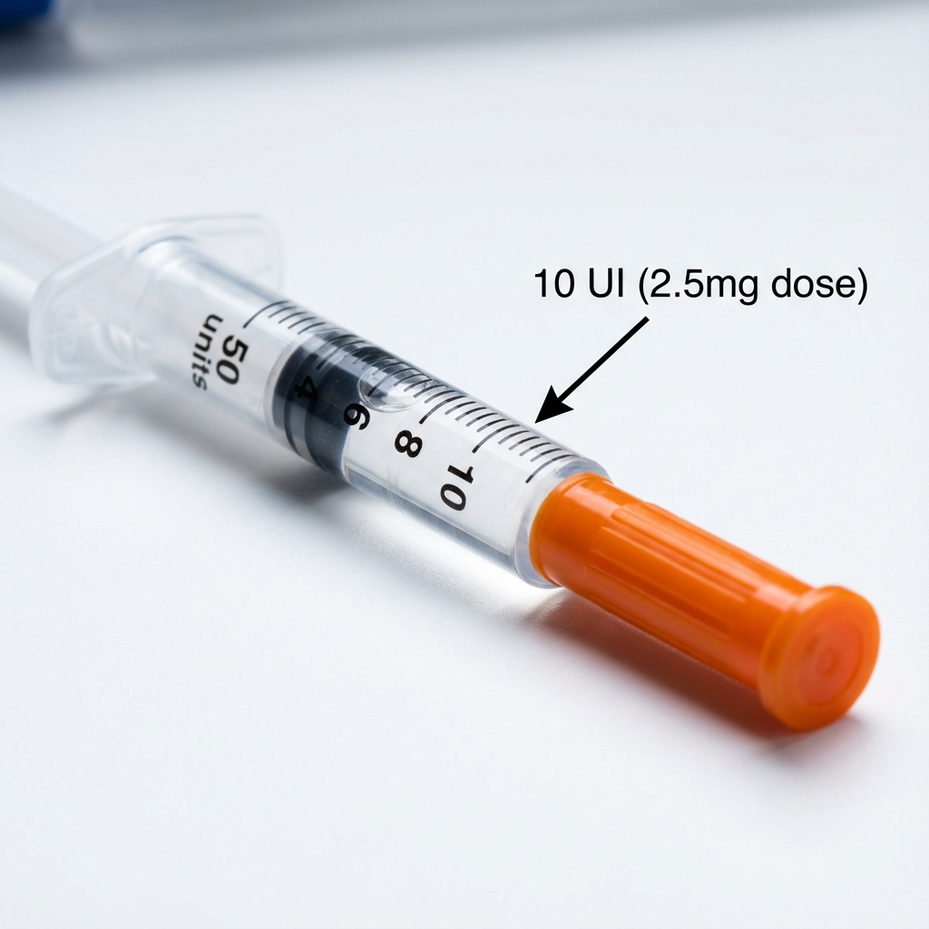 Exemplo de Dose: 10 UI (2,5mg)